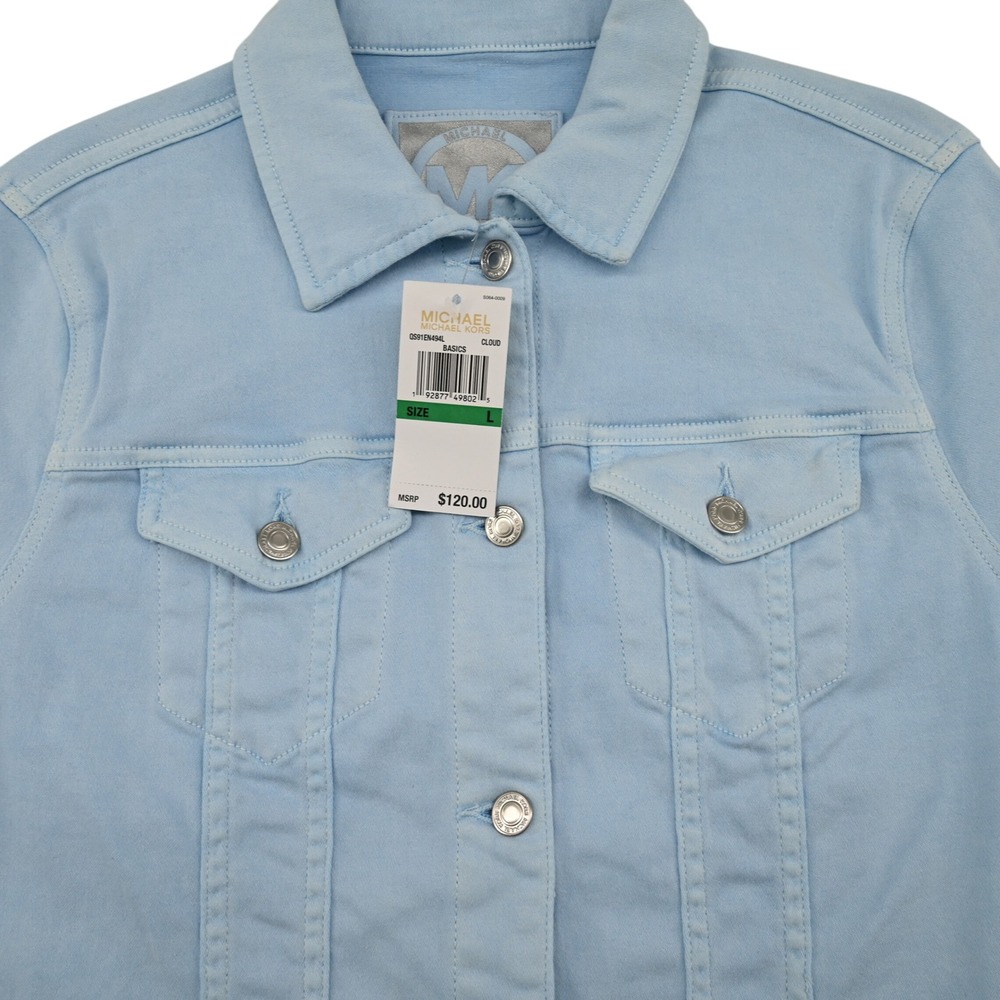Michael Kors Women L Denim Trucker Jacket Light Wash Ice Blue Cloud NWT $120